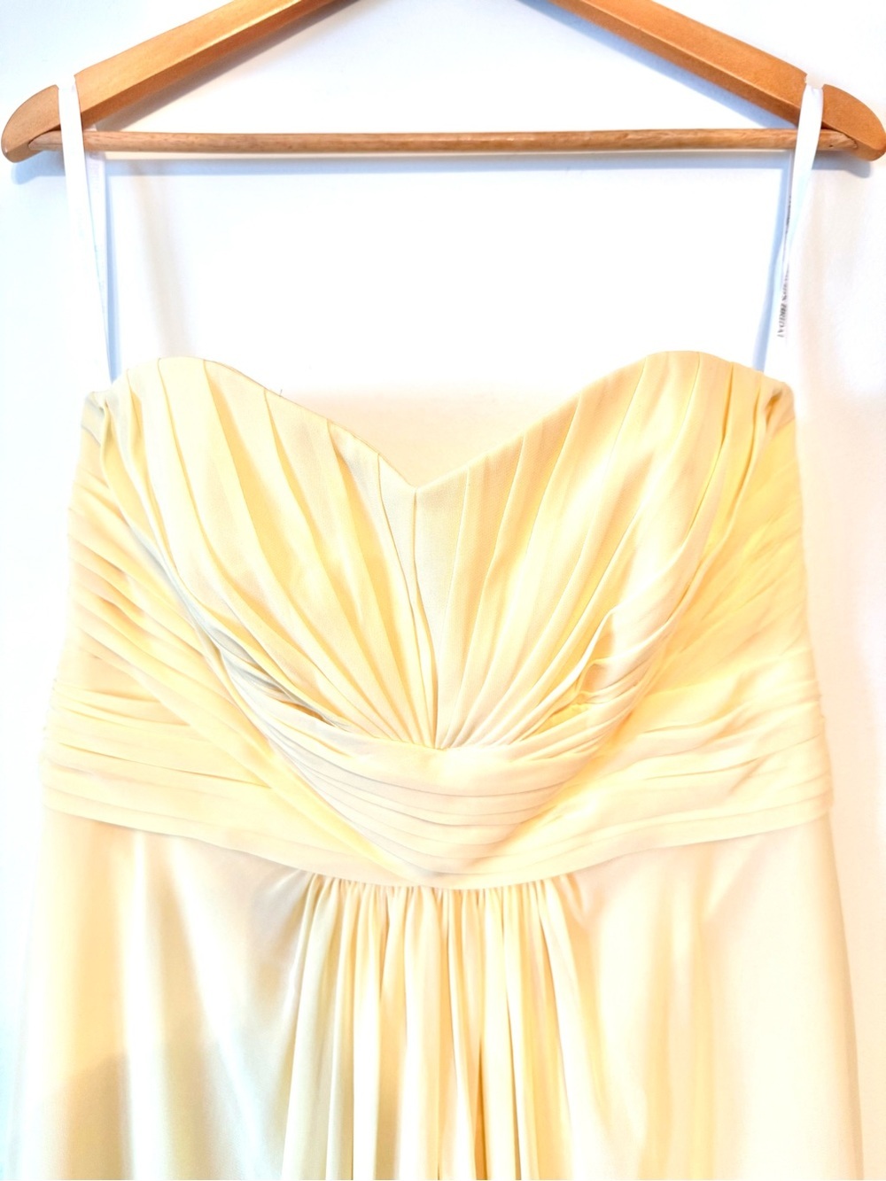 DAVID’S BRIDAL Strapless Pale Yellow Chiffon Gown Bridesmaid Dress - Picture 3 of 6